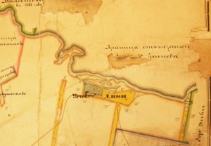 Mapa geodezyjna z 1867 r ukazująca nad rzeką Supraśl dwór nie żyjącego już wówczas Ksawerego Markowskiego