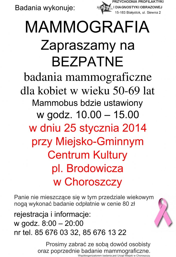 plakat mammografia 25.01.2014 Choroszcz